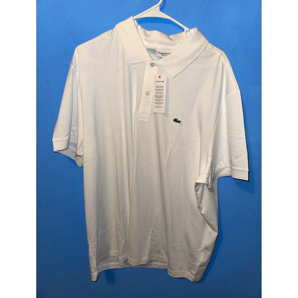 Lacoste Men's 3XL White Cotton Knit Regular Fit Polo Shirt Golf Logo DH2050